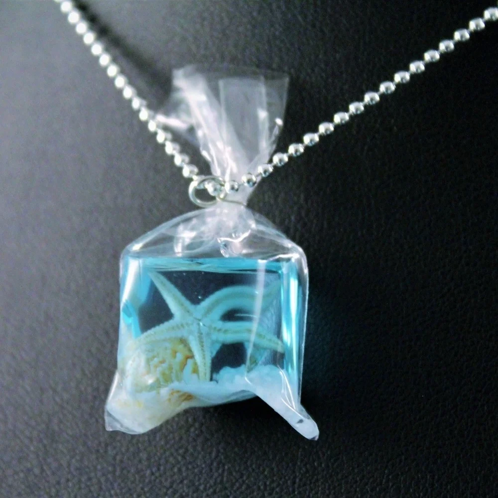 Blue Starfish Resin Necklace - Casual Beach Pendant